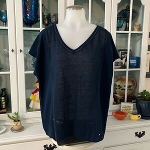 Tommy Hilfiger | Navy V-Neck Top | Large